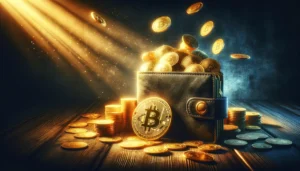 "A vivid depiction of monetary debasement: ancient ruins and fading currencies blend into the backdrop as the vibrant glow of Bitcoin emerges, symbolizing a beacon of hope and stability against the age-old challenge, all captured in a sweeping widescreen perspective.