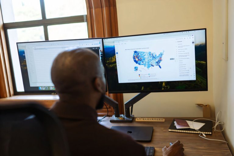 Diag Davenport reviewing the local laws database at UC Berkeley