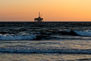 Oil rig, sea, oil, and gas